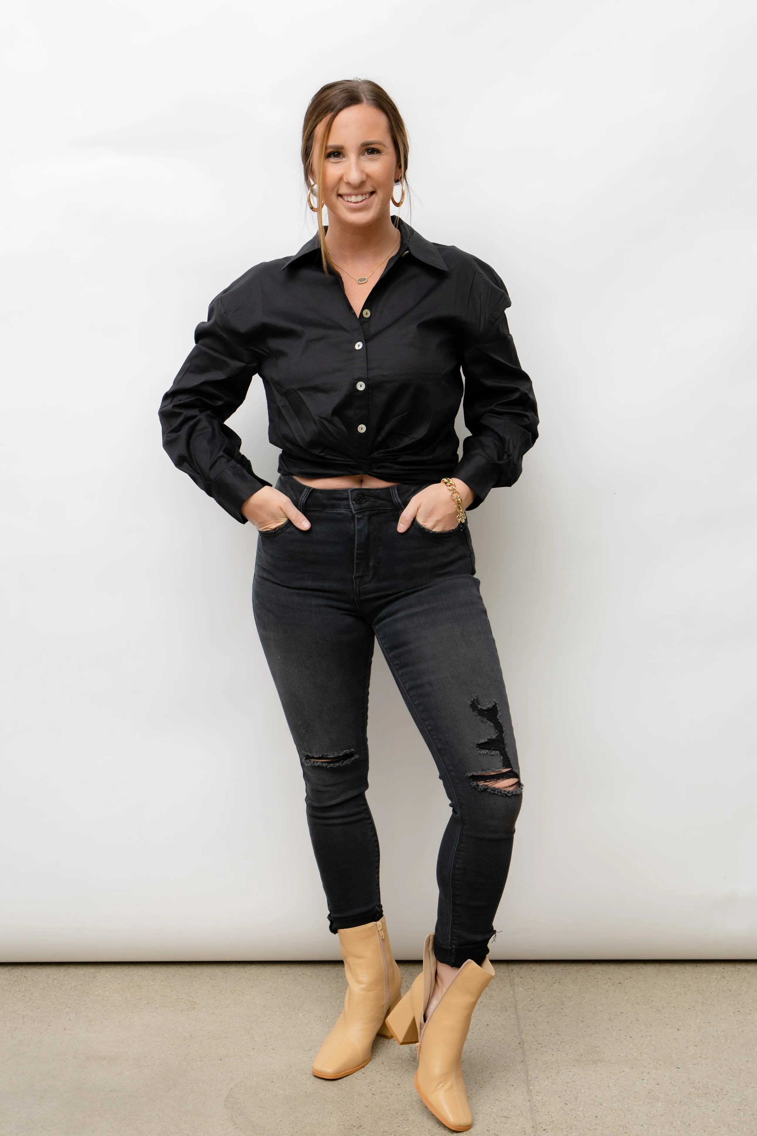 Gianna Twist Hem Button Front Top