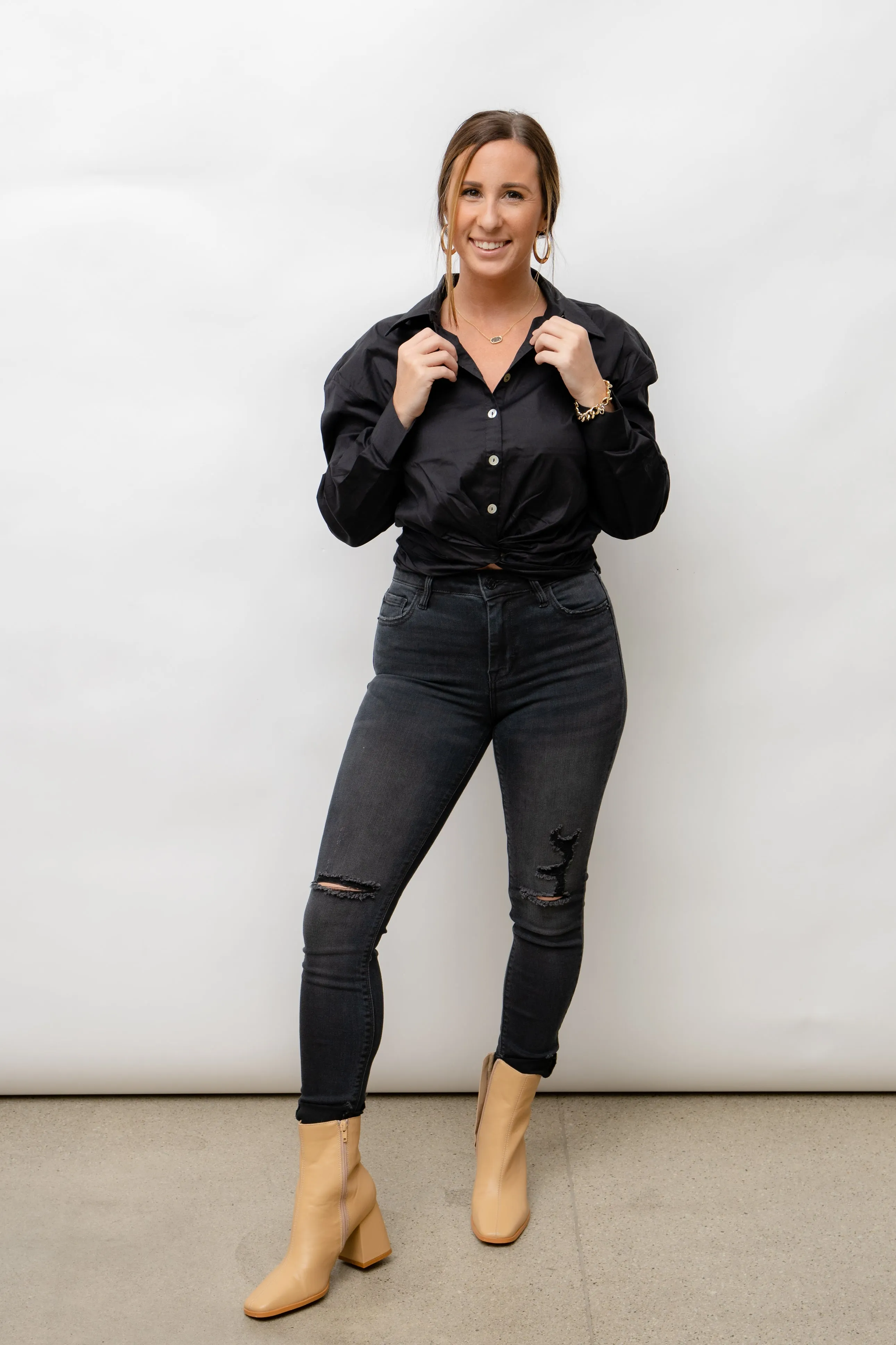 Gianna Twist Hem Button Front Top