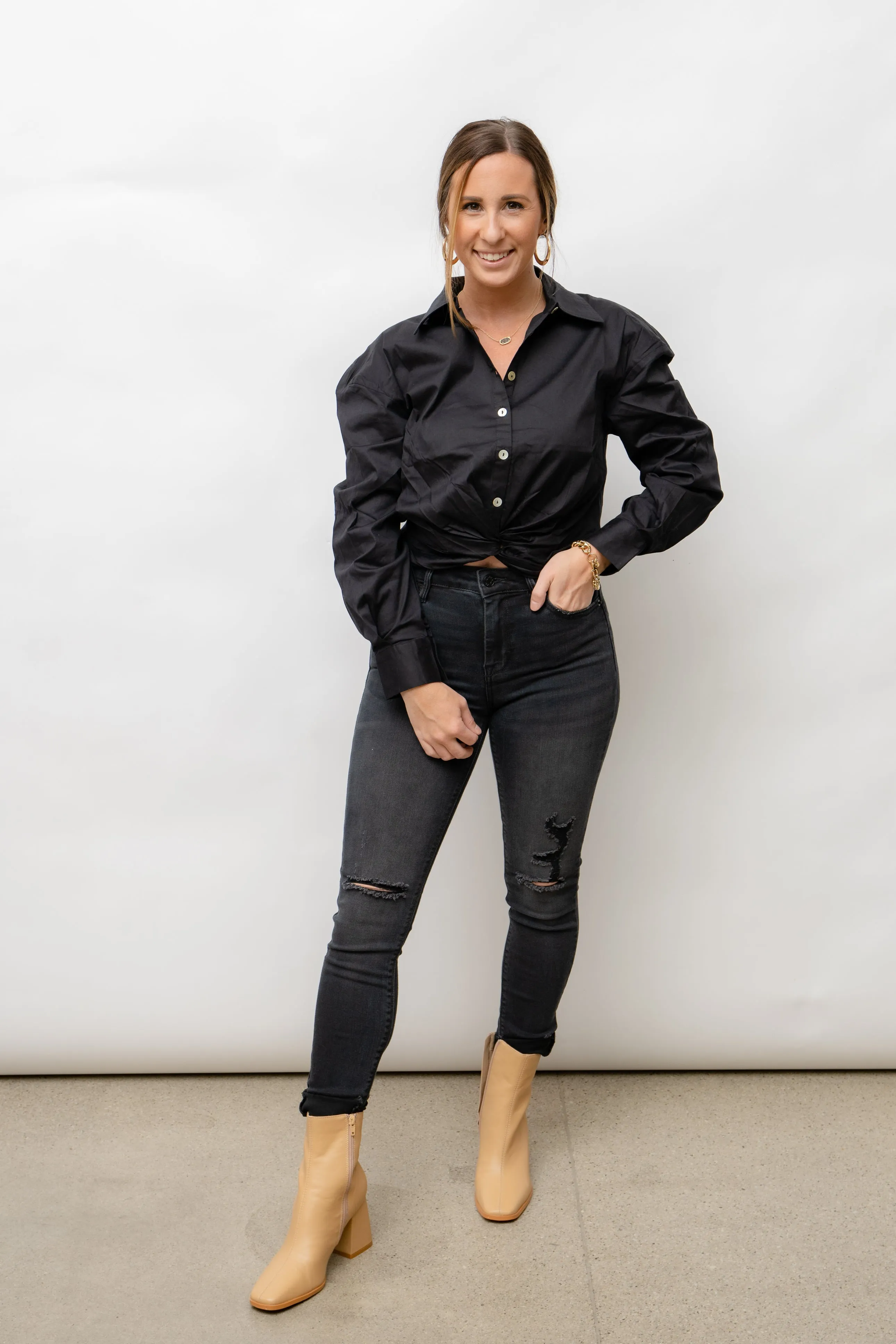 Gianna Twist Hem Button Front Top