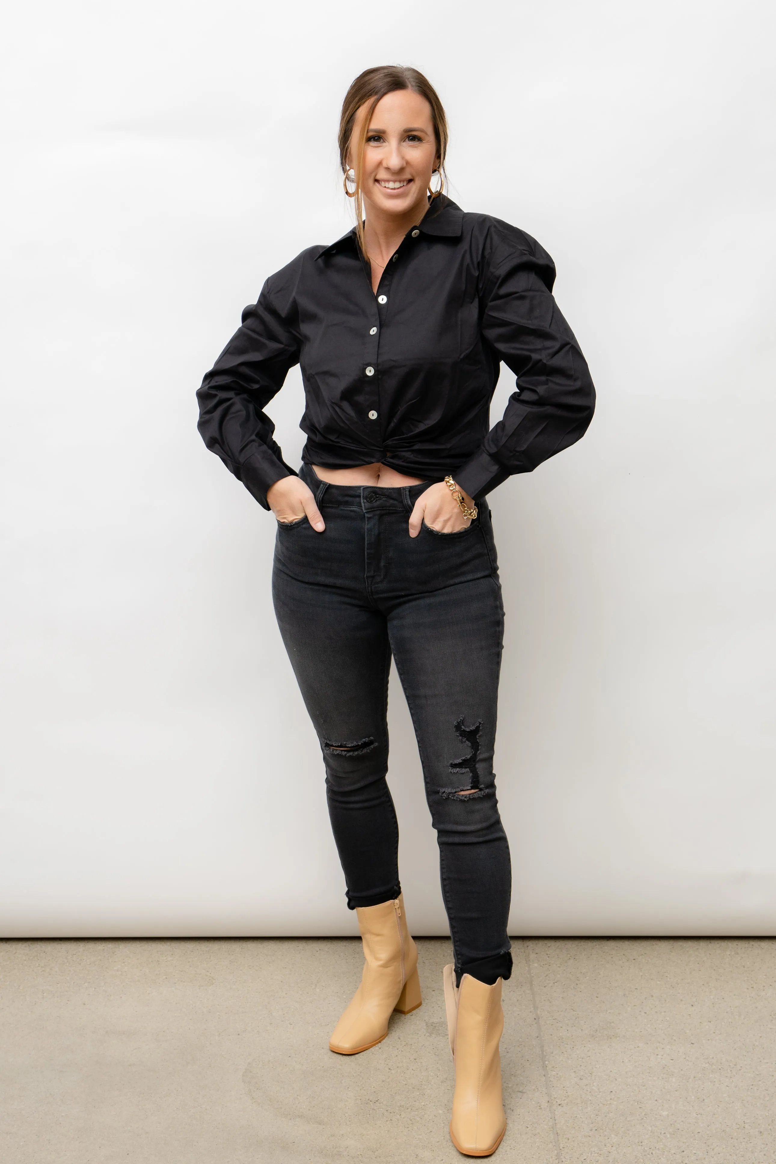 Gianna Twist Hem Button Front Top