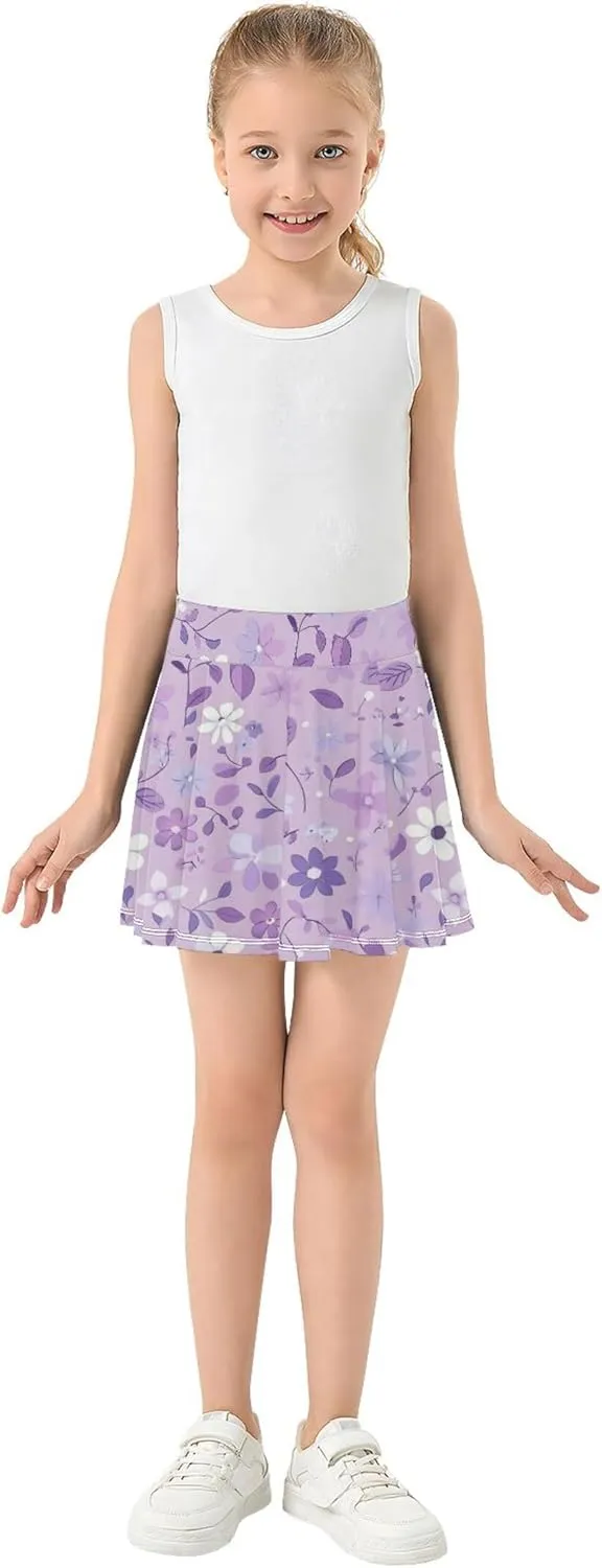 Girls Skorts with Built in Shorts Flowy Girl Golf Skirt Kids Pleated Skort with Pockets