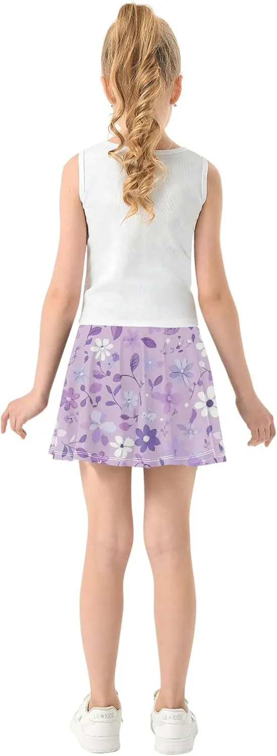 Girls Skorts with Built in Shorts Flowy Girl Golf Skirt Kids Pleated Skort with Pockets