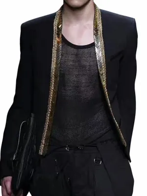 Gold Metal Long Collar Line Stylish Men Blazer