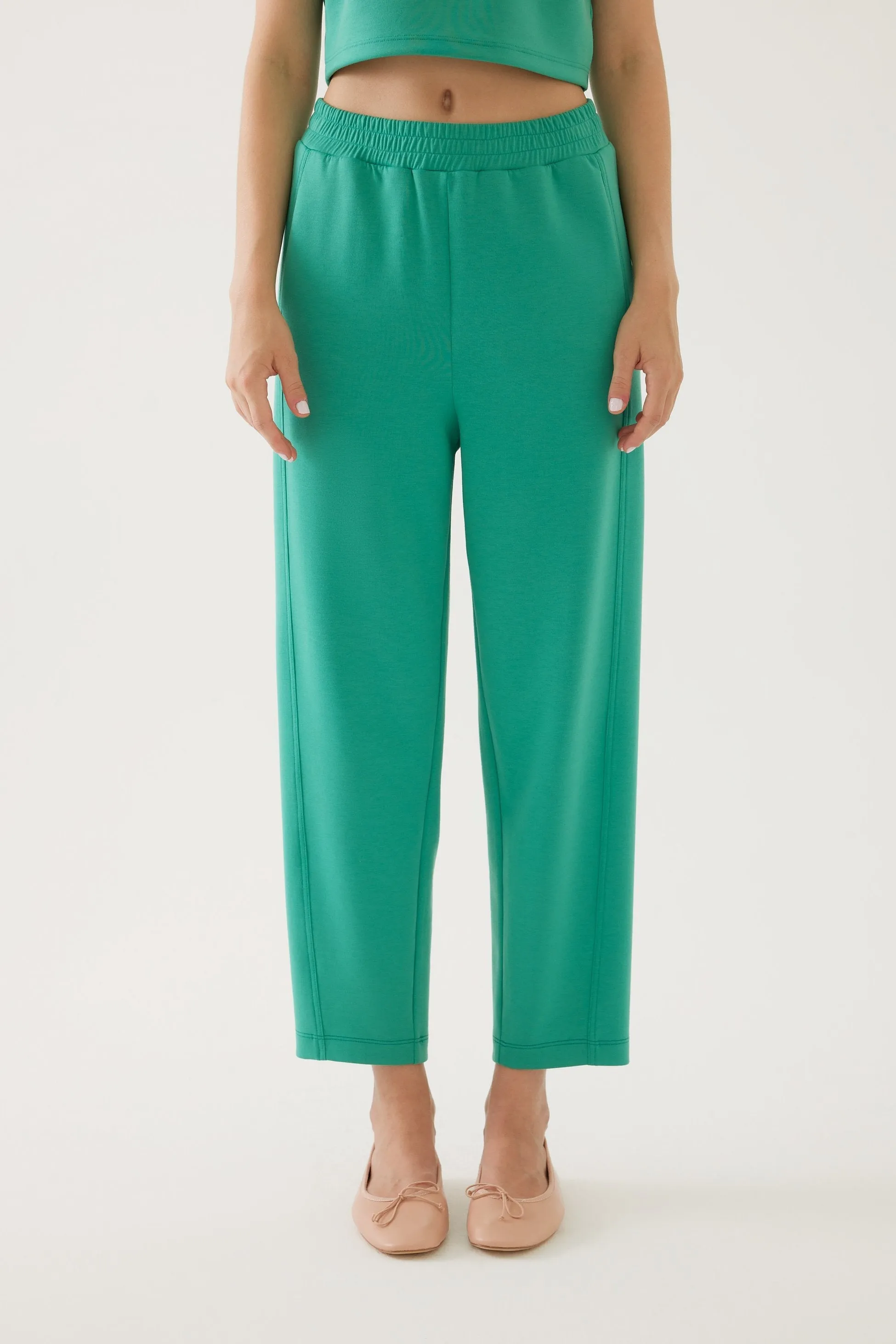 Green Elastic Waist Knit Pants