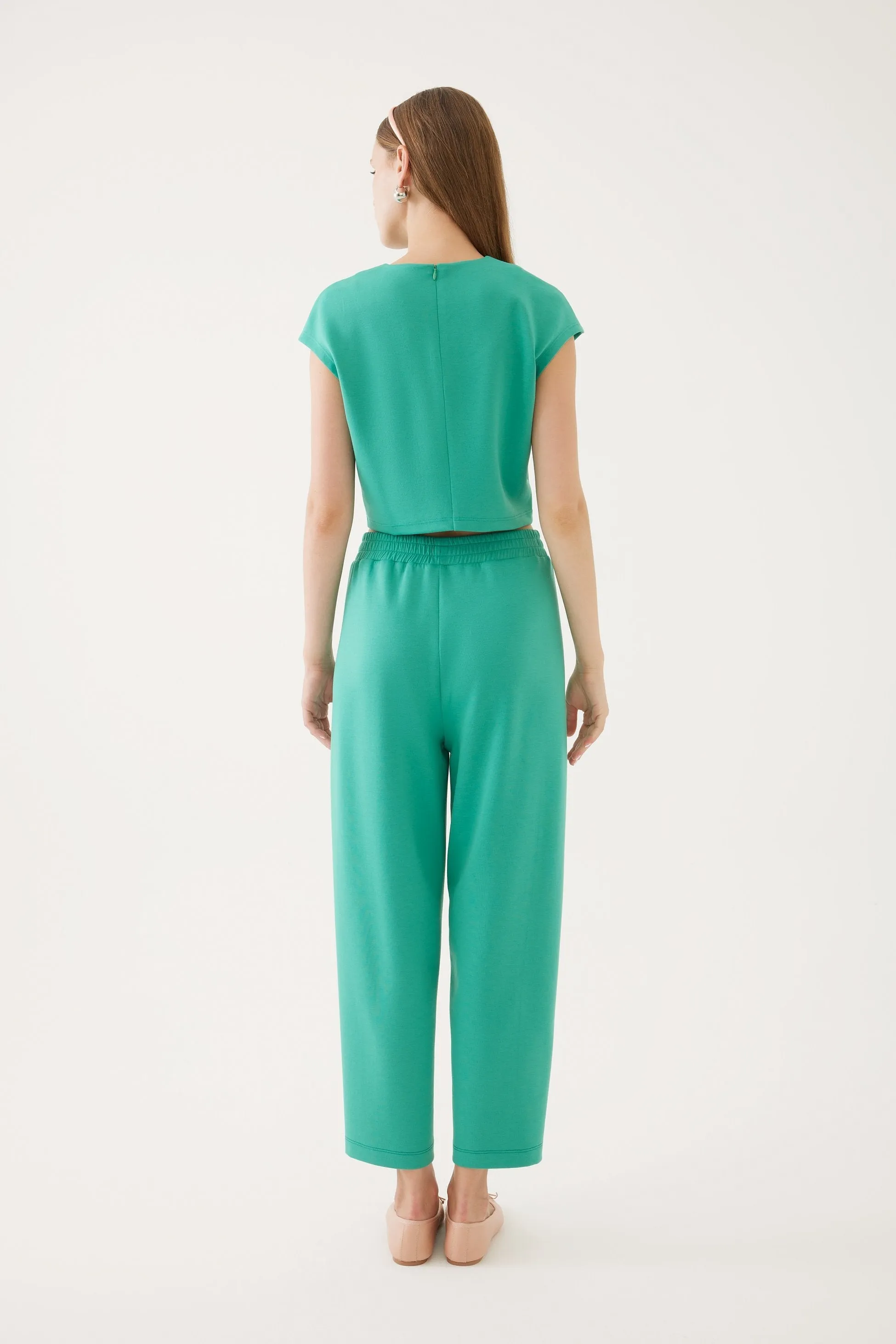 Green Elastic Waist Knit Pants