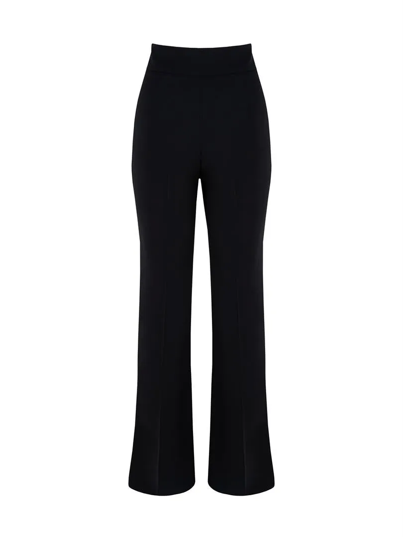 Hidden Zippered Loose Leg Flowing Pants - Black