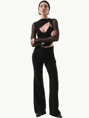 Hidden Zippered Loose Leg Flowing Pants - Black