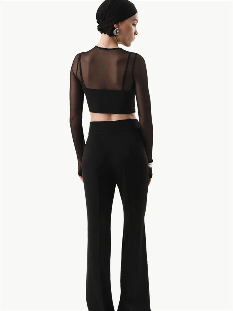 Hidden Zippered Loose Leg Flowing Pants - Black