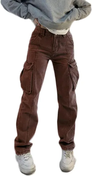 High Waist Baggy Cargo Jeans for Women Flap Pocket Relaxed Fit Straight Wide Leg Y2K Fashion Jeans
