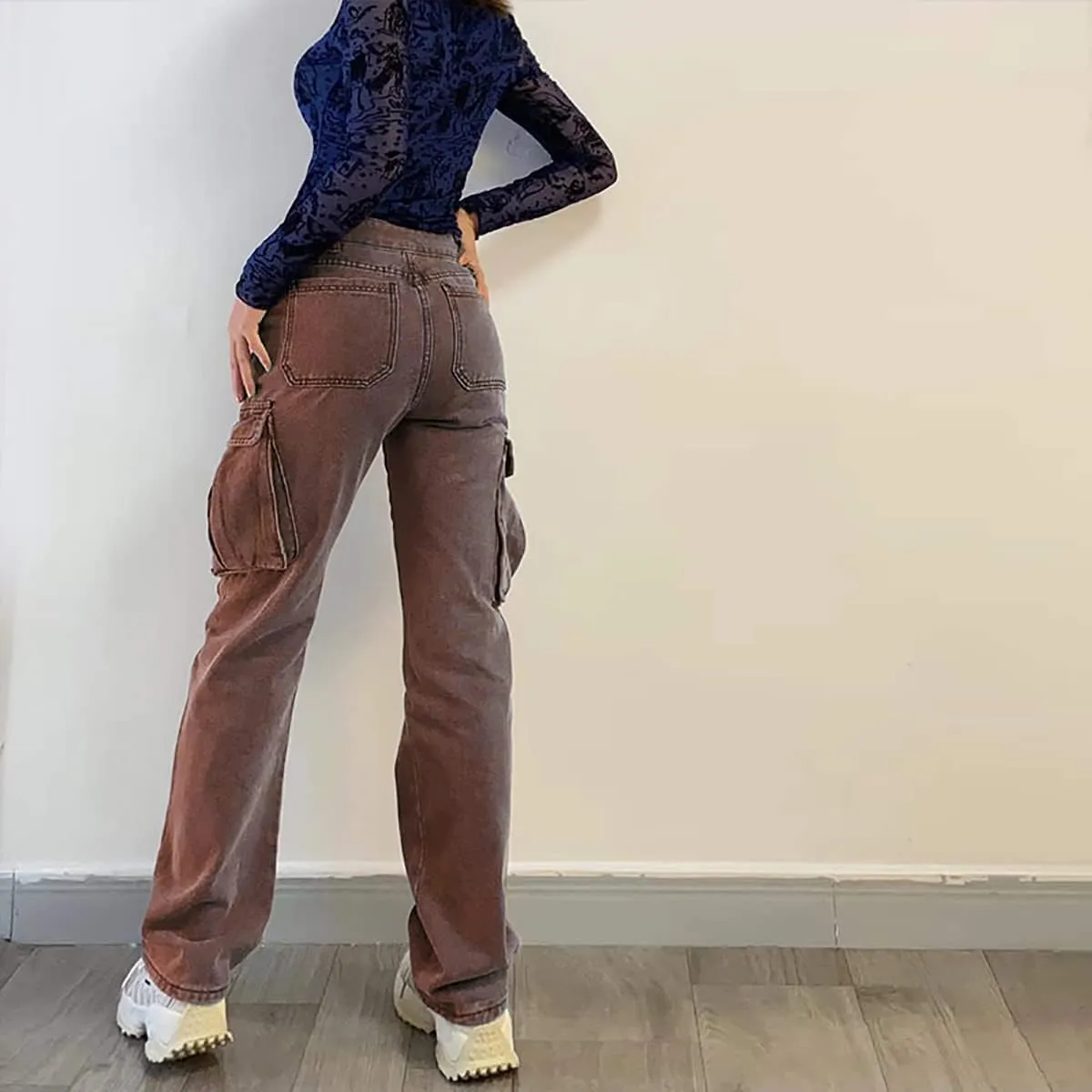 High Waist Baggy Cargo Jeans for Women Flap Pocket Relaxed Fit Straight Wide Leg Y2K Fashion Jeans