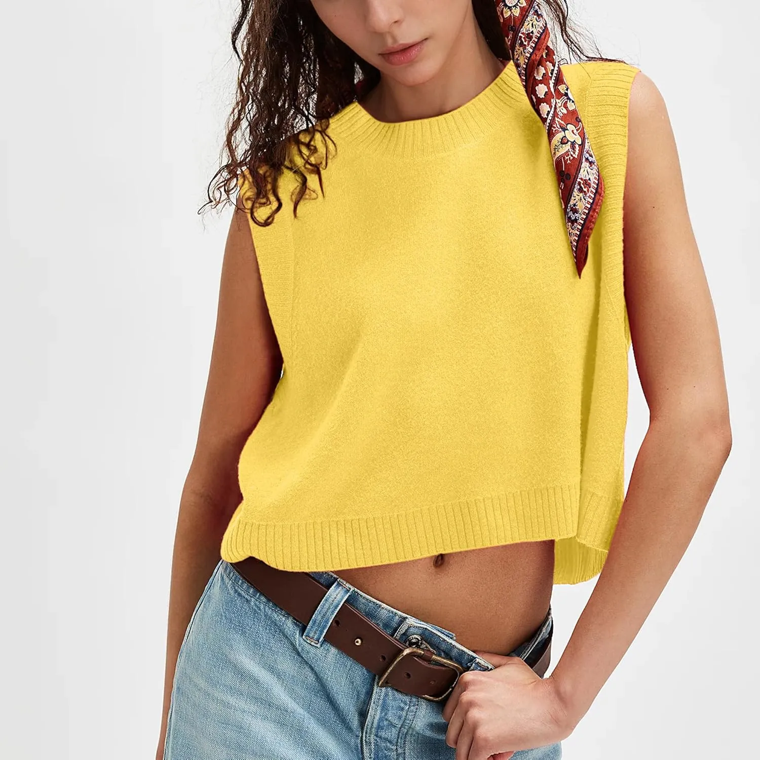 Hixiaohe Sleeveless Sweater Vest for Women Trendy Crewneck Knit Vests Cute Lightweight Pullover Tank Tops Casual Outfits