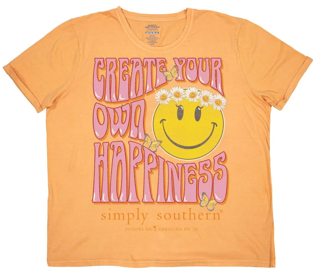 Honey Acid Wash Orange with a Smiley Face Oversized Short Sleeve Shirt