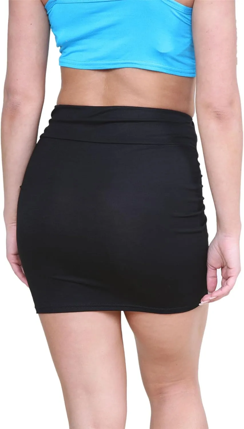 Janisramone Women's Mini Skirt | Elasticated High Waist Bodycon Micro Skirt Plain Pencil Stretchy Skirt for Women