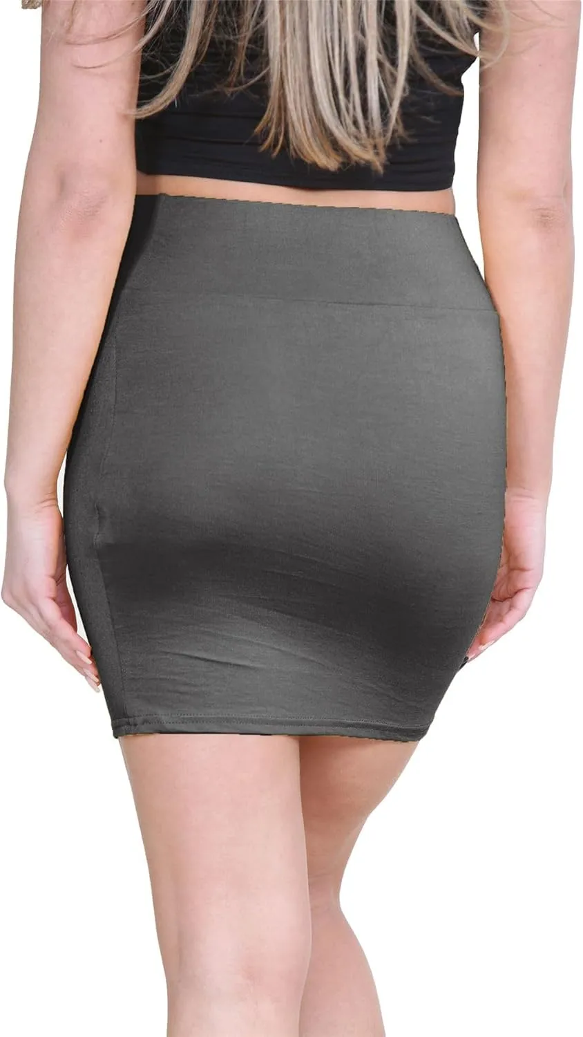 Janisramone Women's Mini Skirt | Elasticated High Waist Bodycon Micro Skirt Plain Pencil Stretchy Skirt for Women