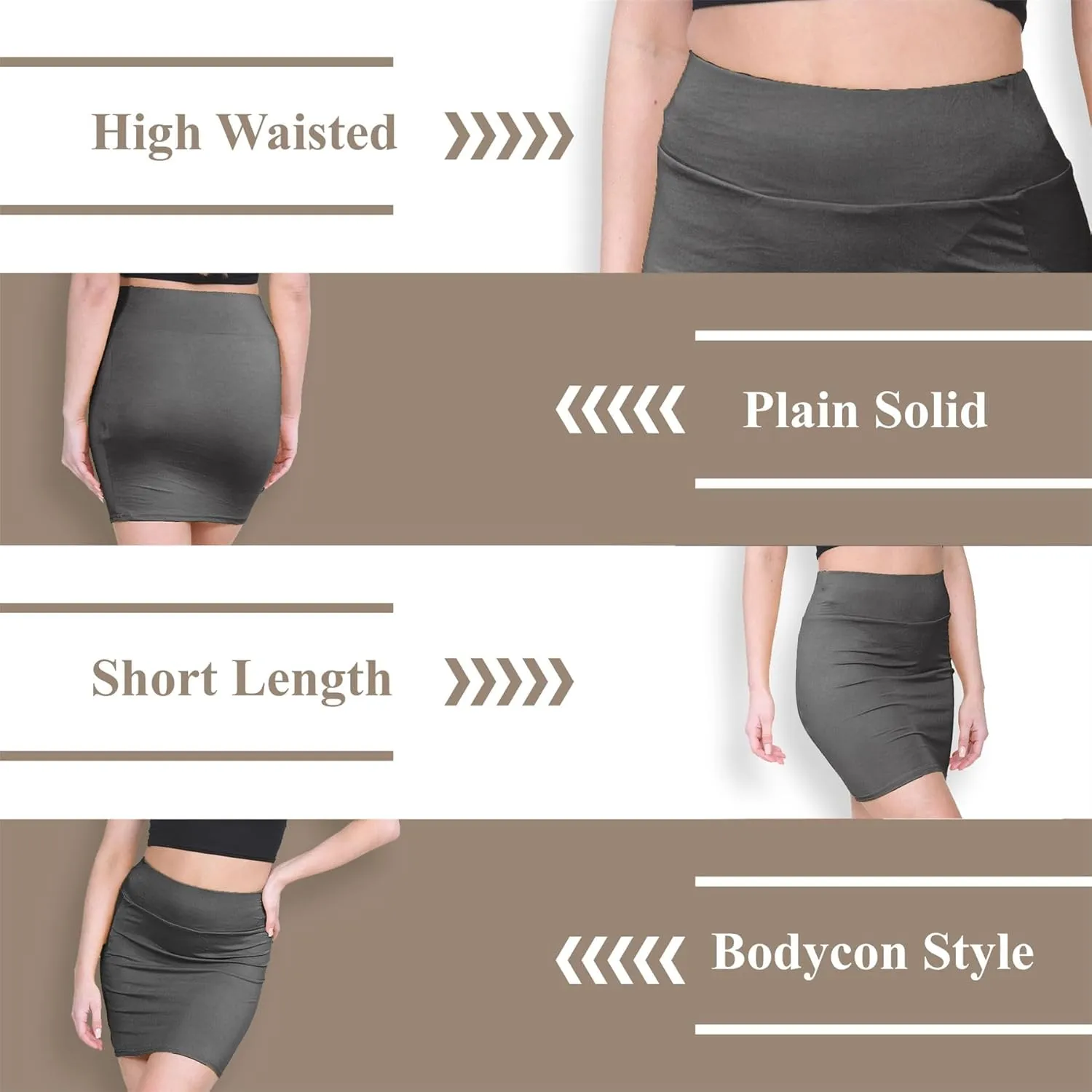 Janisramone Women's Mini Skirt | Elasticated High Waist Bodycon Micro Skirt Plain Pencil Stretchy Skirt for Women