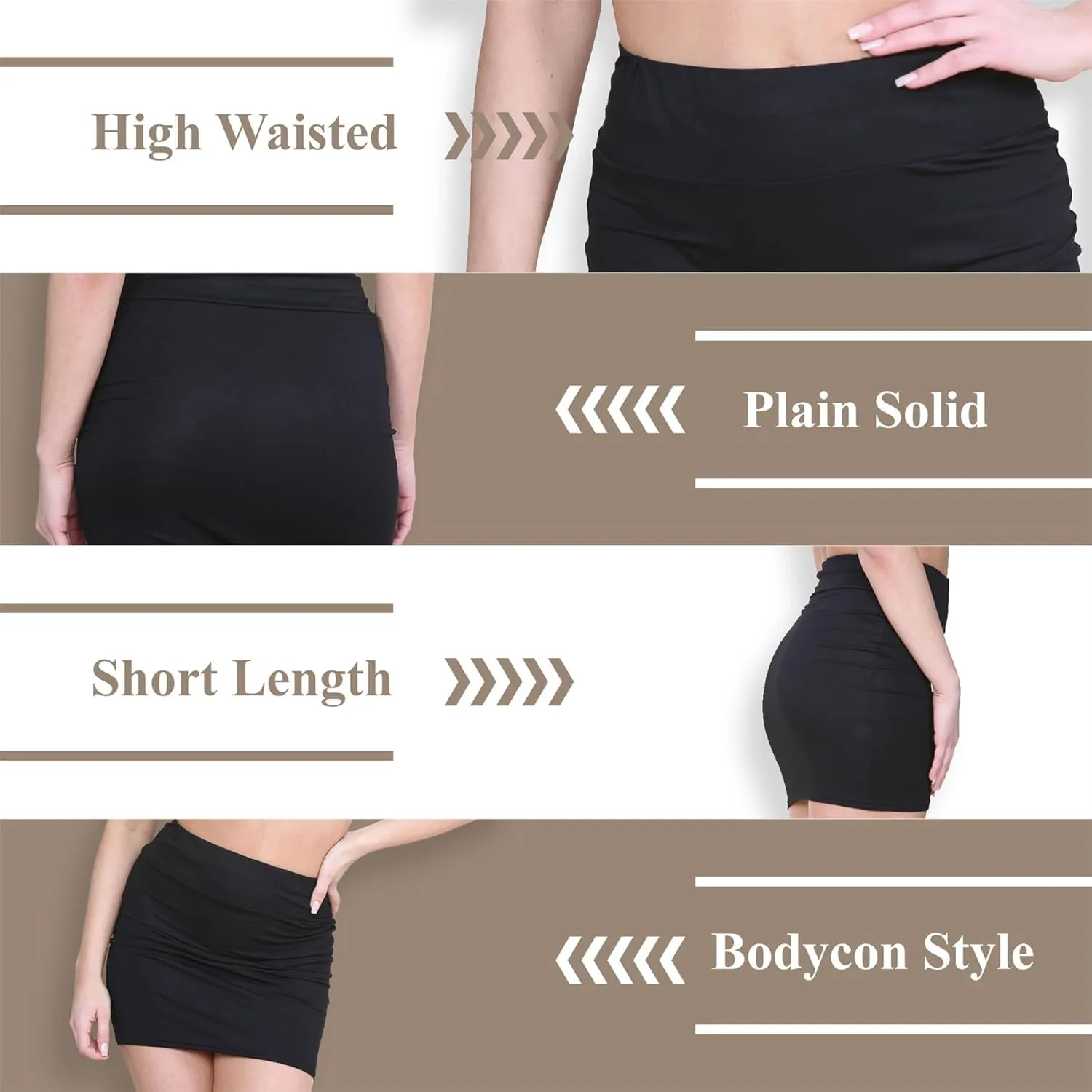 Janisramone Women's Mini Skirt | Elasticated High Waist Bodycon Micro Skirt Plain Pencil Stretchy Skirt for Women