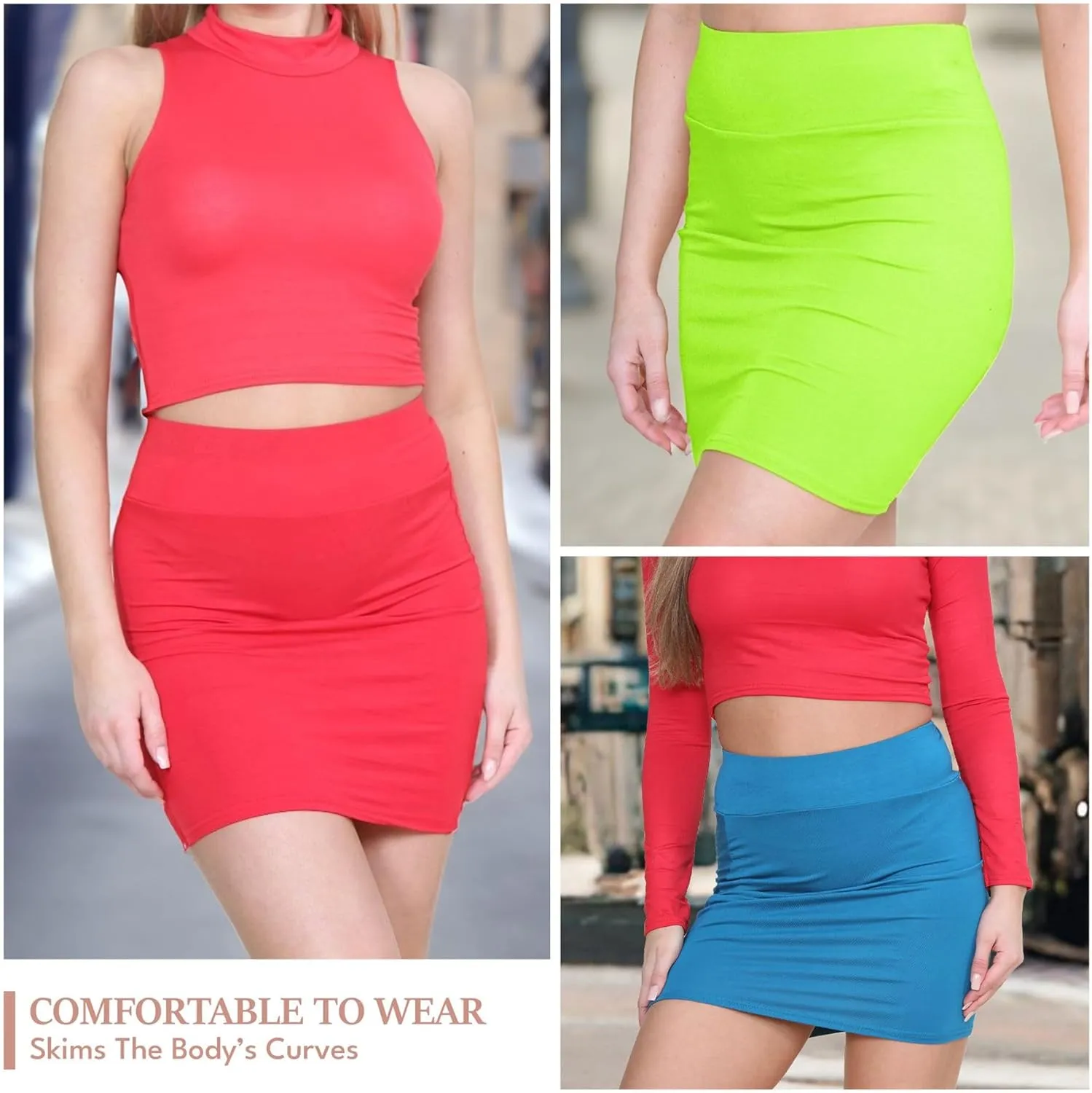 Janisramone Women's Mini Skirt | Elasticated High Waist Bodycon Micro Skirt Plain Pencil Stretchy Skirt for Women