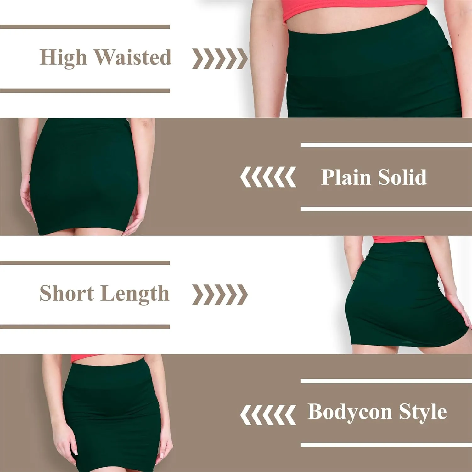 Janisramone Women's Mini Skirt | Elasticated High Waist Bodycon Micro Skirt Plain Pencil Stretchy Skirt for Women