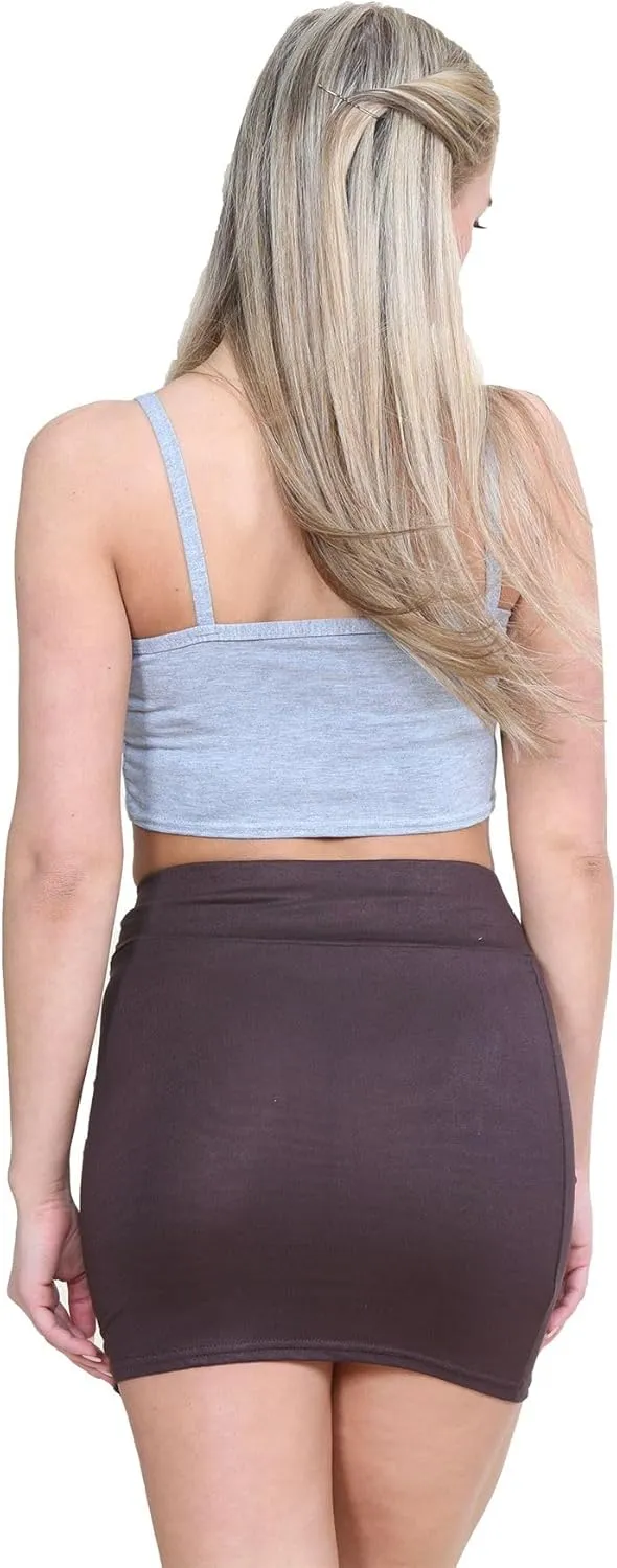 Janisramone Women's Mini Skirt | Elasticated High Waist Bodycon Micro Skirt Plain Pencil Stretchy Skirt for Women