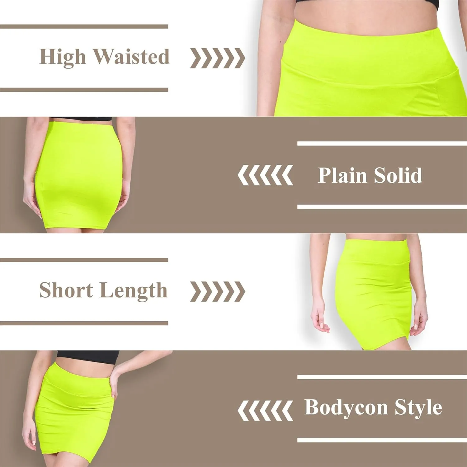 Janisramone Women's Mini Skirt | Elasticated High Waist Bodycon Micro Skirt Plain Pencil Stretchy Skirt for Women