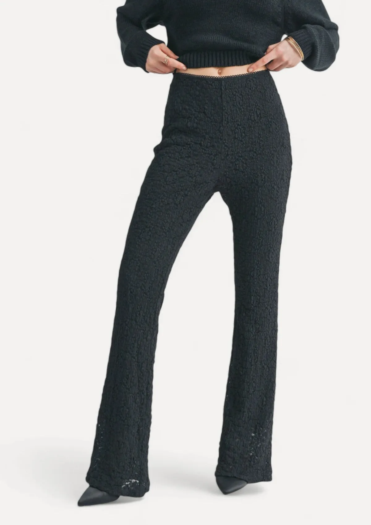 Journey Lace High Rise Flare Pants - Black