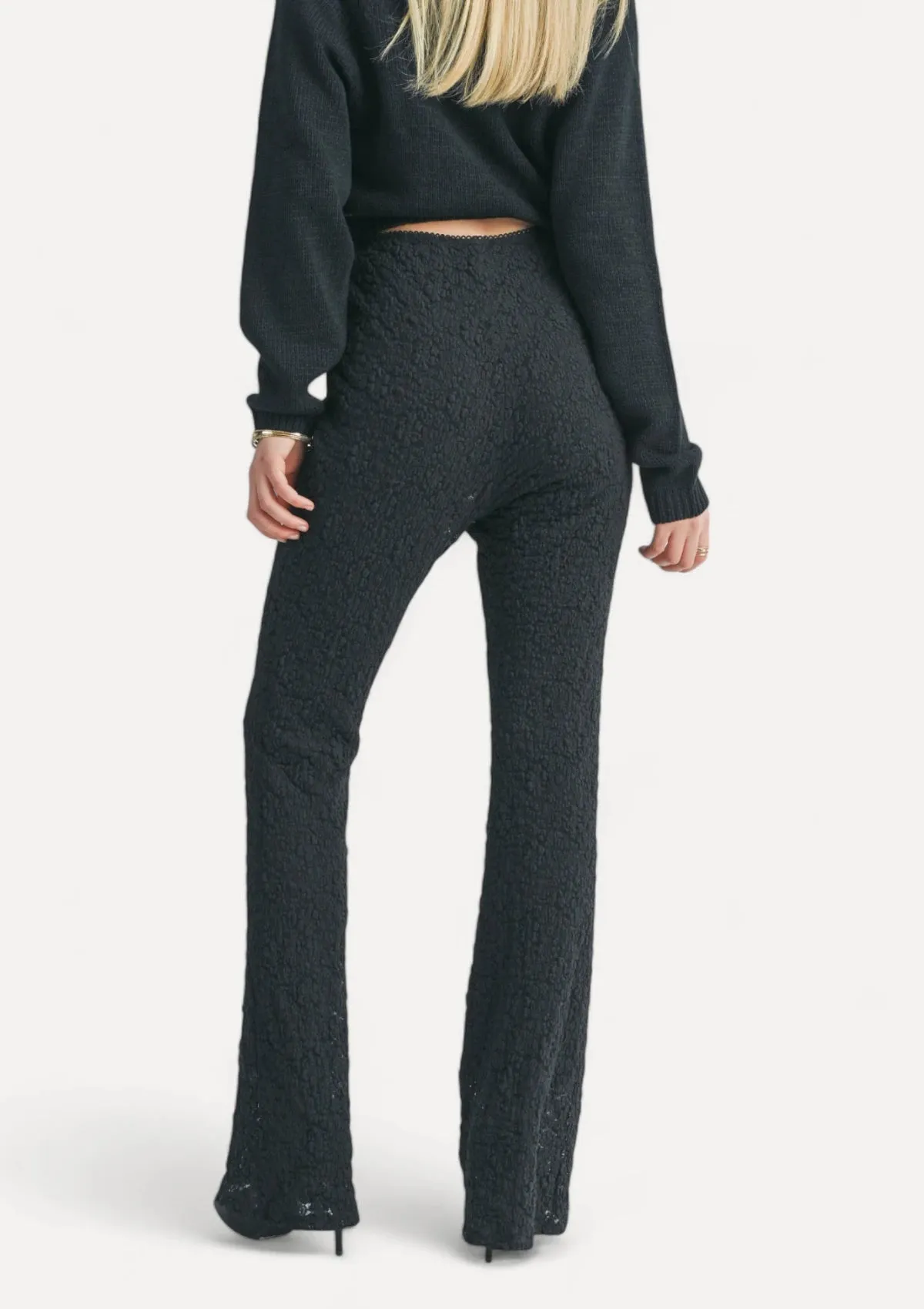 Journey Lace High Rise Flare Pants - Black