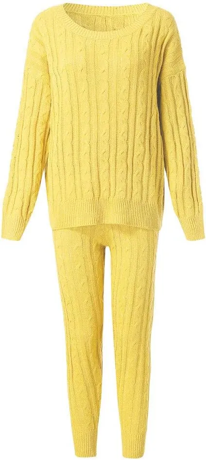 Jumpsuits for Women Wide Leg Suit Neck Round Loungewear 2PC Womens Warm Ladies Knitted Set Fall Pants Set for
