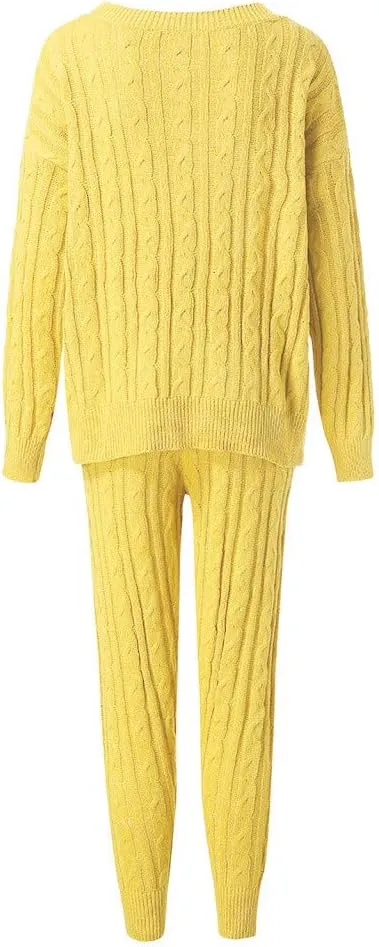 Jumpsuits for Women Wide Leg Suit Neck Round Loungewear 2PC Womens Warm Ladies Knitted Set Fall Pants Set for