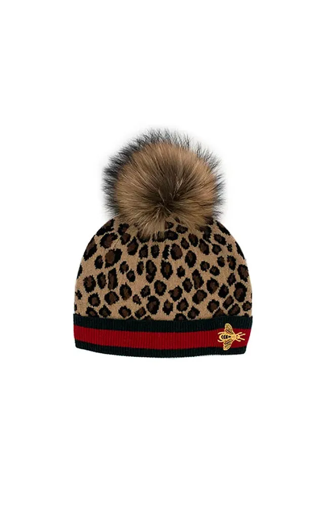 Knit Animal Prt Hat w/Bee
