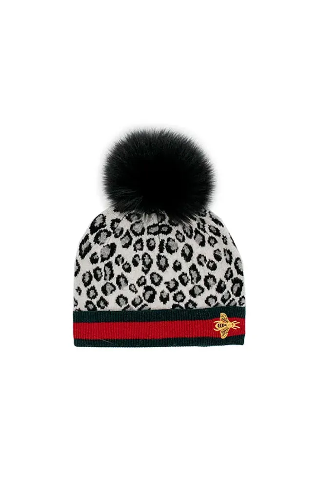 Knit Animal Prt Hat w/Bee