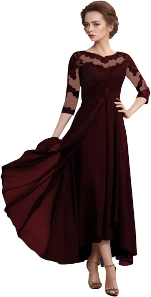 Lace Chiffon 3/4 Sleeve Mother of The Bride Dresses for Wedding High Low Formal Evening Party Gown