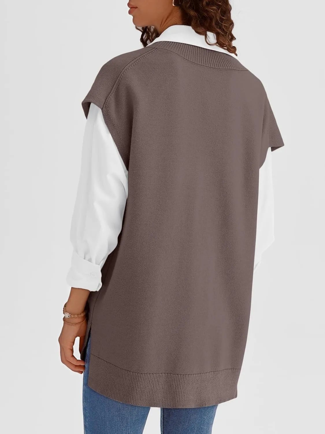 LILLUSORY Women V Neck Sweater Vest Oversized Long Cardigan Casual Vest Tops 2024 Trendy