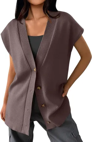 LILLUSORY Women V Neck Sweater Vest Oversized Long Cardigan Casual Vest Tops 2024 Trendy