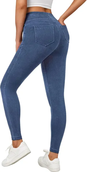 LILLUSORY Womens Jeggings High Waisted Stretch Jeans Skinny Tummy Control Denim Leggings with Pockets Trendy Pants 2025