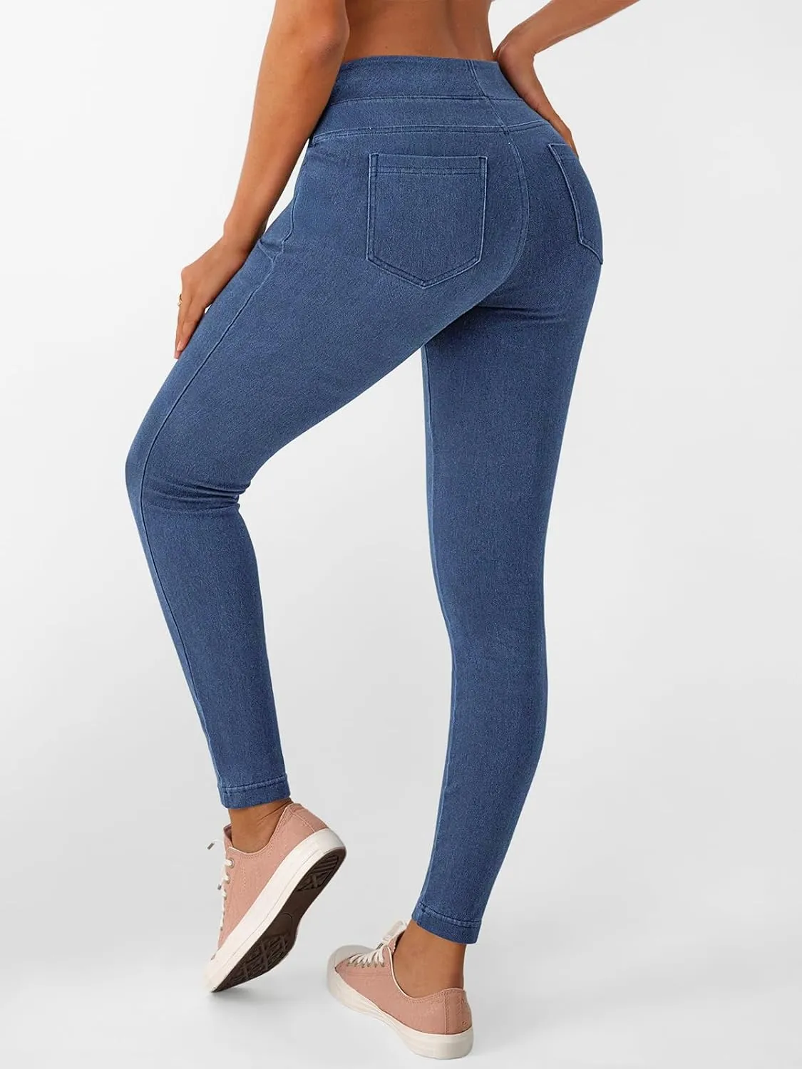 LILLUSORY Womens Jeggings High Waisted Stretch Jeans Skinny Tummy Control Denim Leggings with Pockets Trendy Pants 2025