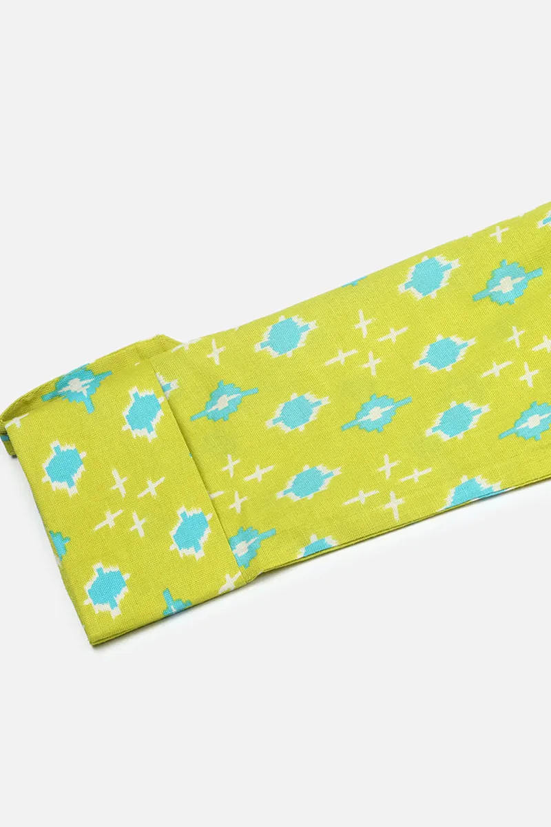 Lime Green Cotton Blend Geometric Printed Tunic Top