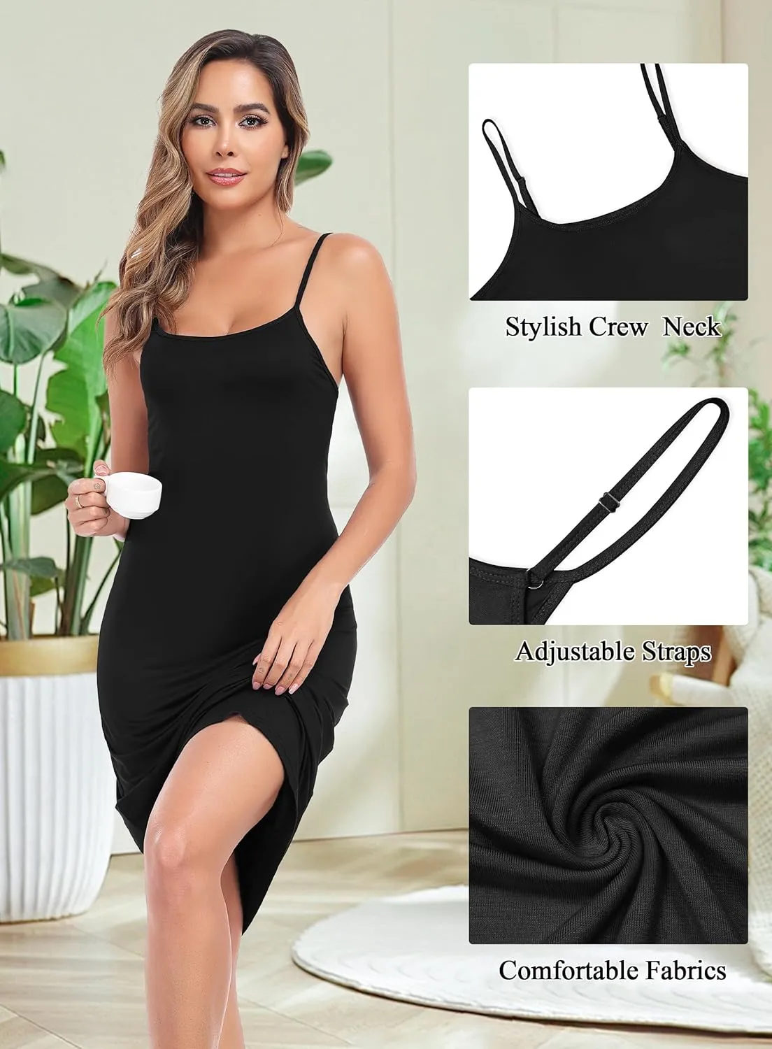 Lovasy Women's Full Slip for Under Dresses Cami Slip Mini Dress Adjustable Straps Basic Long Full Slips Nightgown S-3XL
