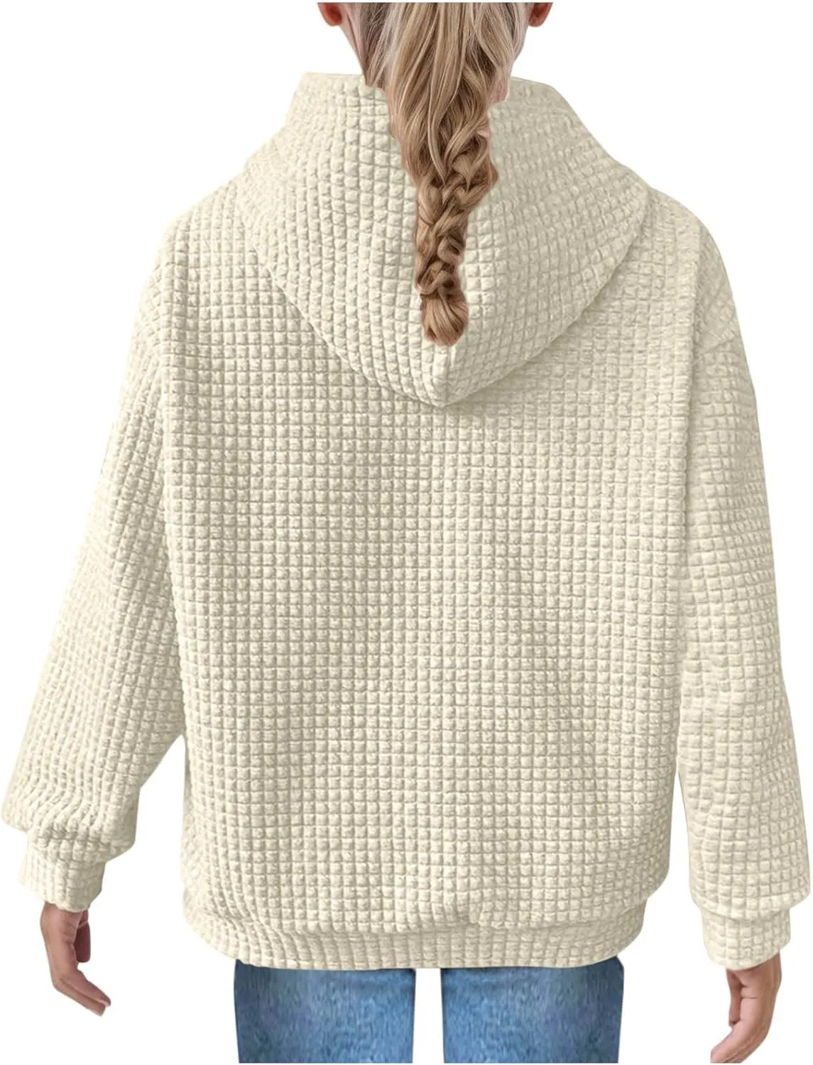 LRMQS Cute Hoodies for Teen Girls Trendy Preppy Waffle Hooded Sweatshirts Oversized Long Sleeve Sweater Tween Girl Clothes