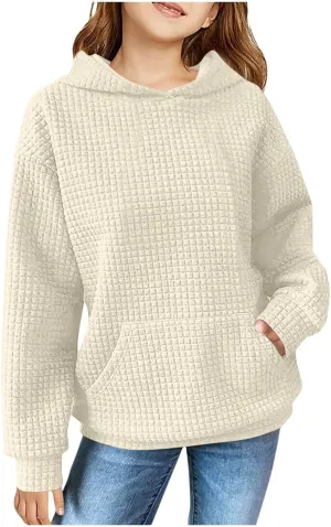 LRMQS Cute Hoodies for Teen Girls Trendy Preppy Waffle Hooded Sweatshirts Oversized Long Sleeve Sweater Tween Girl Clothes