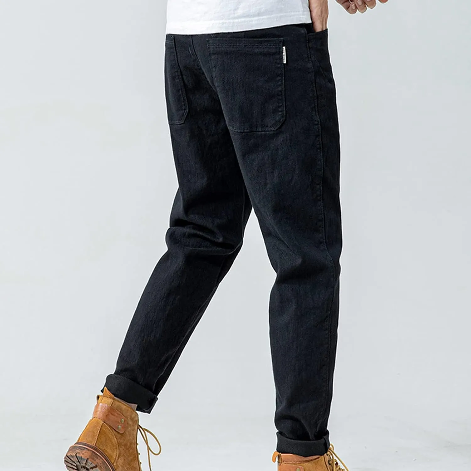 Lu's Chic Men's Casual Pants Solid Cotton Lightweight Stretch Cuffed Slim Fit Tapered Leg Chino Pants Streetwear