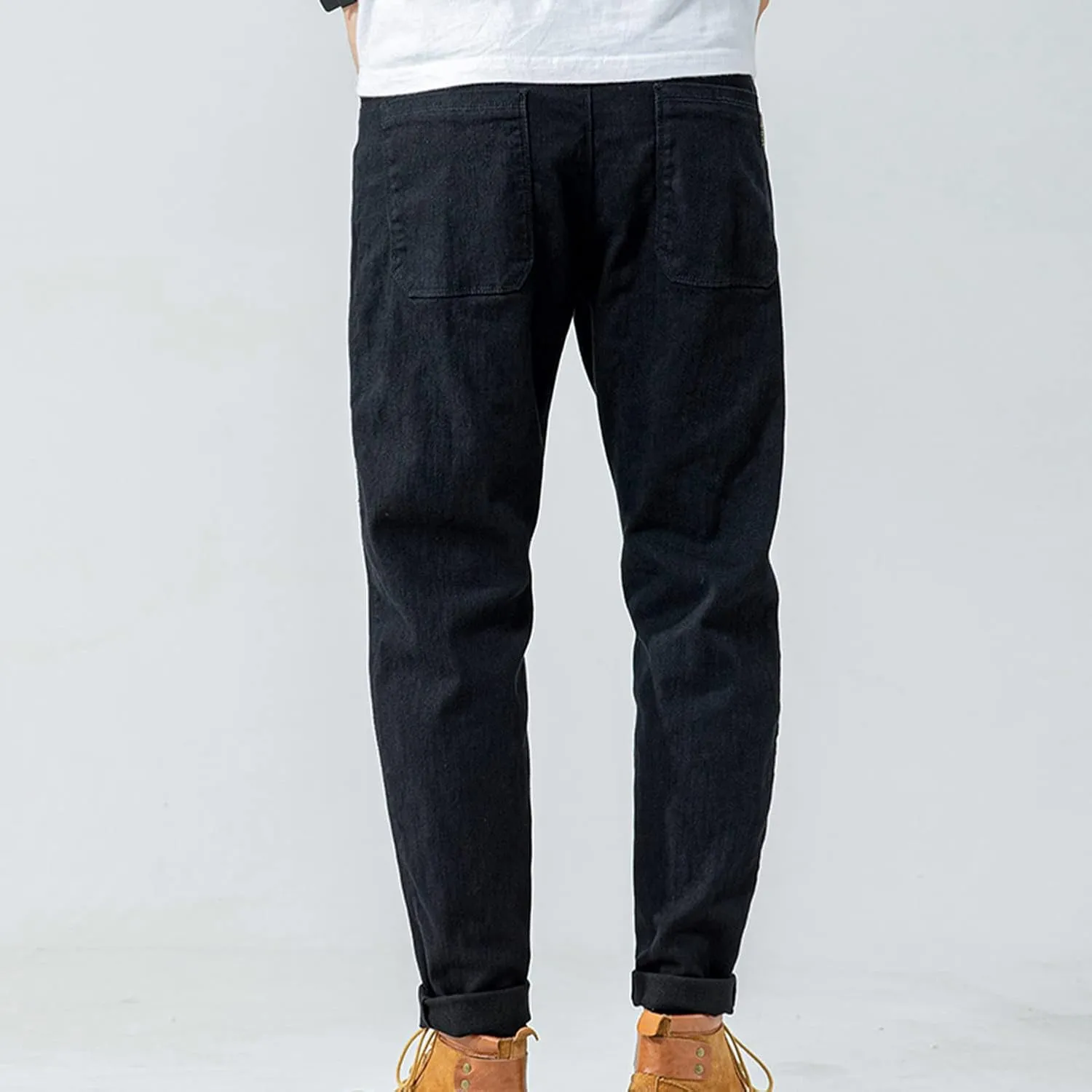 Lu's Chic Men's Casual Pants Solid Cotton Lightweight Stretch Cuffed Slim Fit Tapered Leg Chino Pants Streetwear