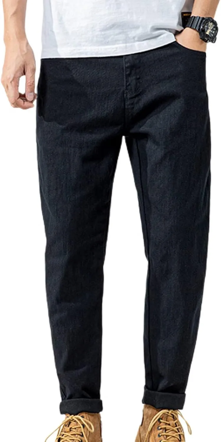 Lu's Chic Men's Casual Pants Solid Cotton Lightweight Stretch Cuffed Slim Fit Tapered Leg Chino Pants Streetwear