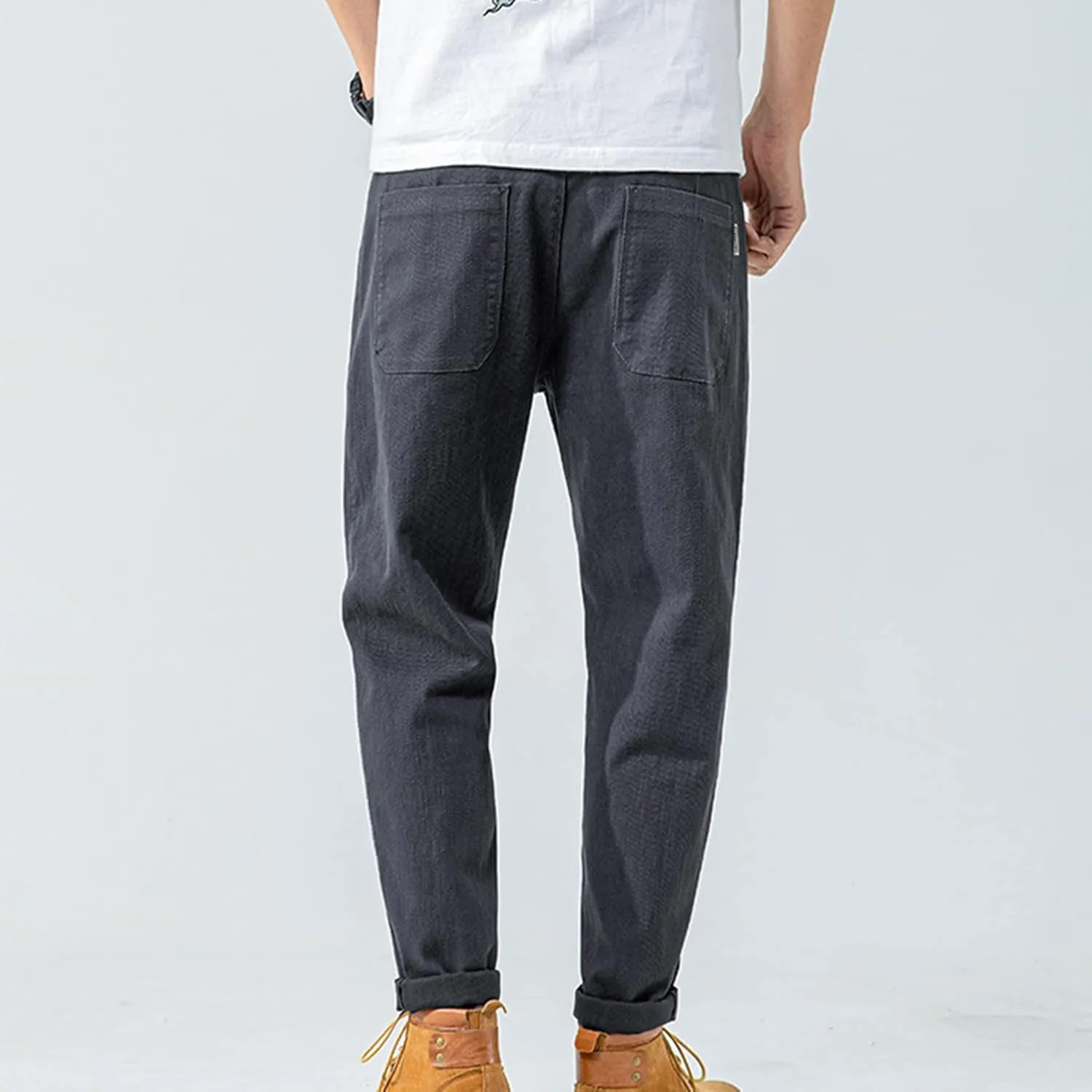 Lu's Chic Men's Casual Pants Solid Cotton Lightweight Stretch Cuffed Slim Fit Tapered Leg Chino Pants Streetwear
