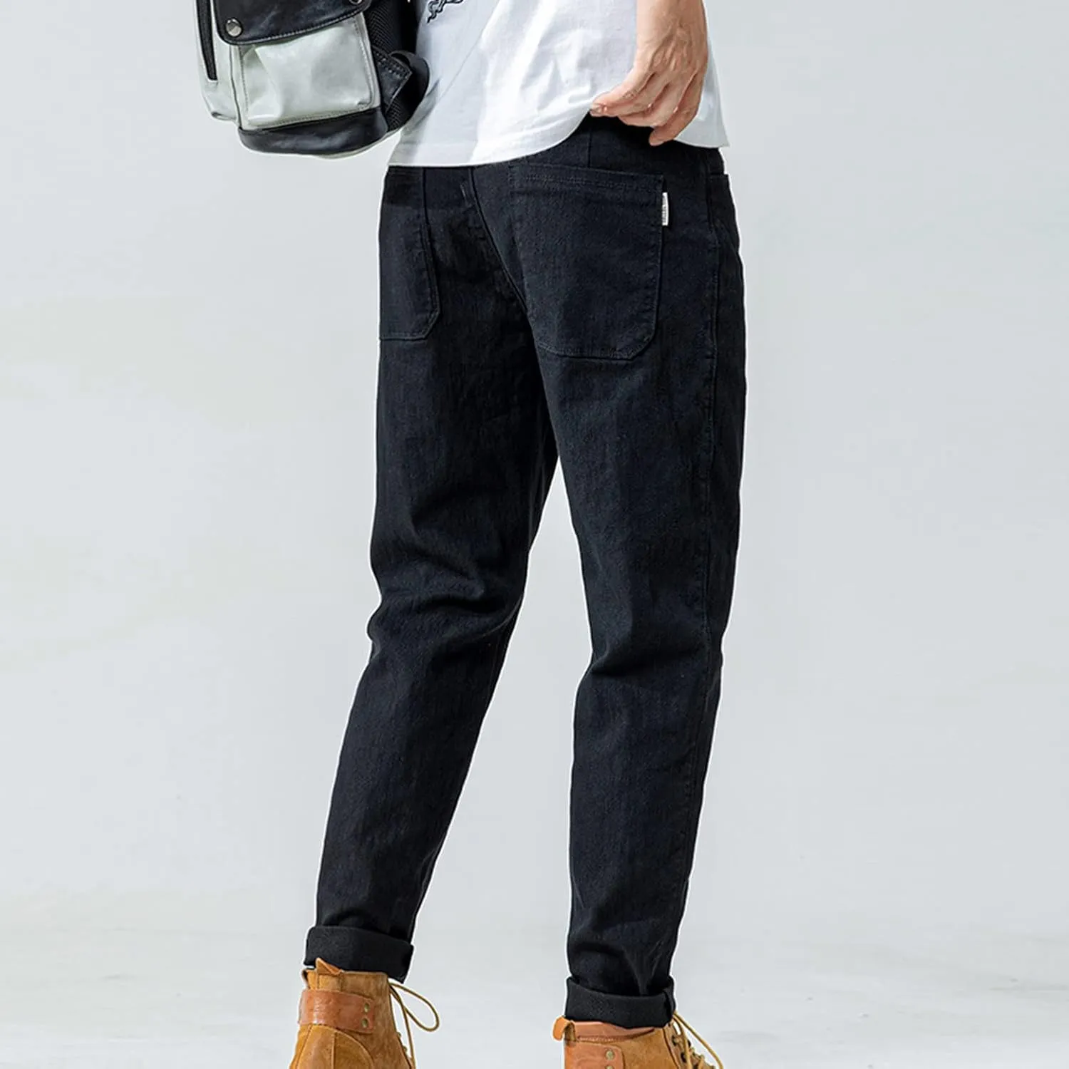 Lu's Chic Men's Casual Pants Solid Cotton Lightweight Stretch Cuffed Slim Fit Tapered Leg Chino Pants Streetwear