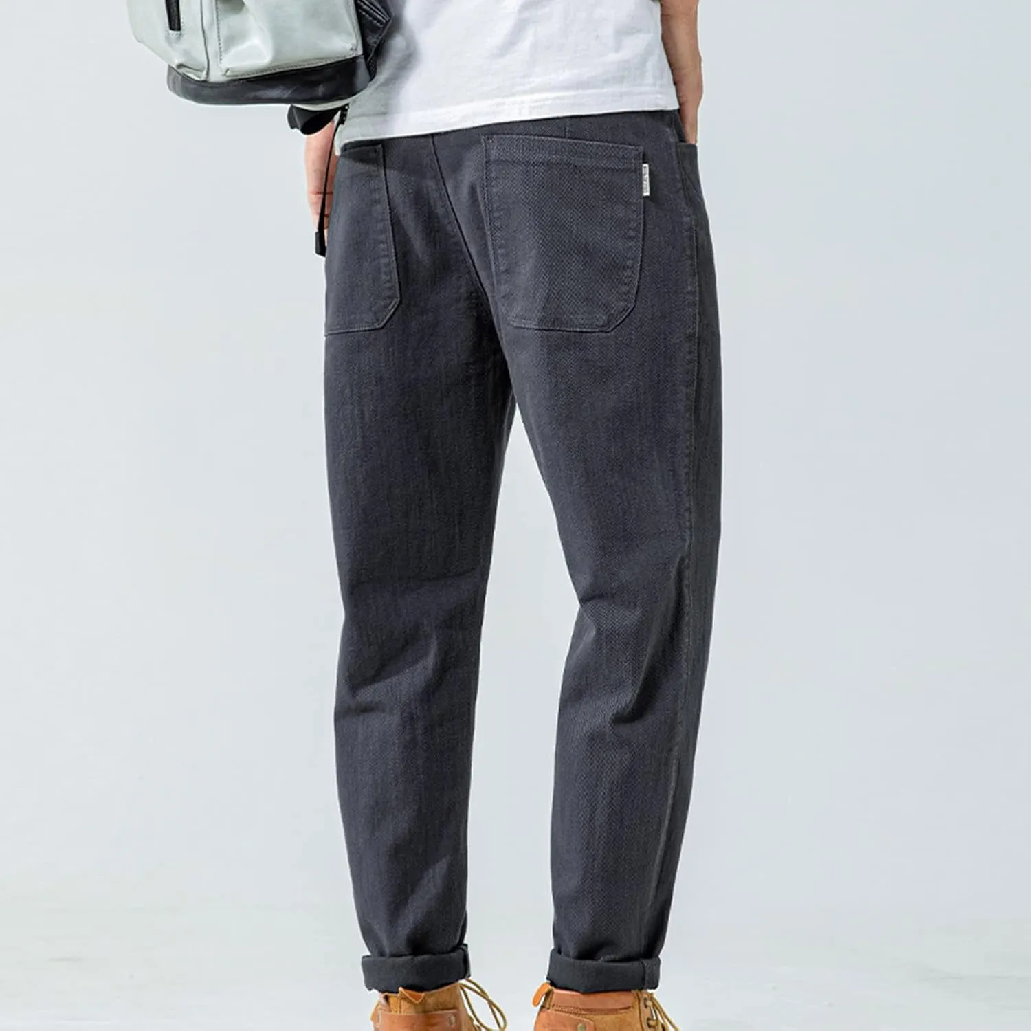Lu's Chic Men's Casual Pants Solid Cotton Lightweight Stretch Cuffed Slim Fit Tapered Leg Chino Pants Streetwear