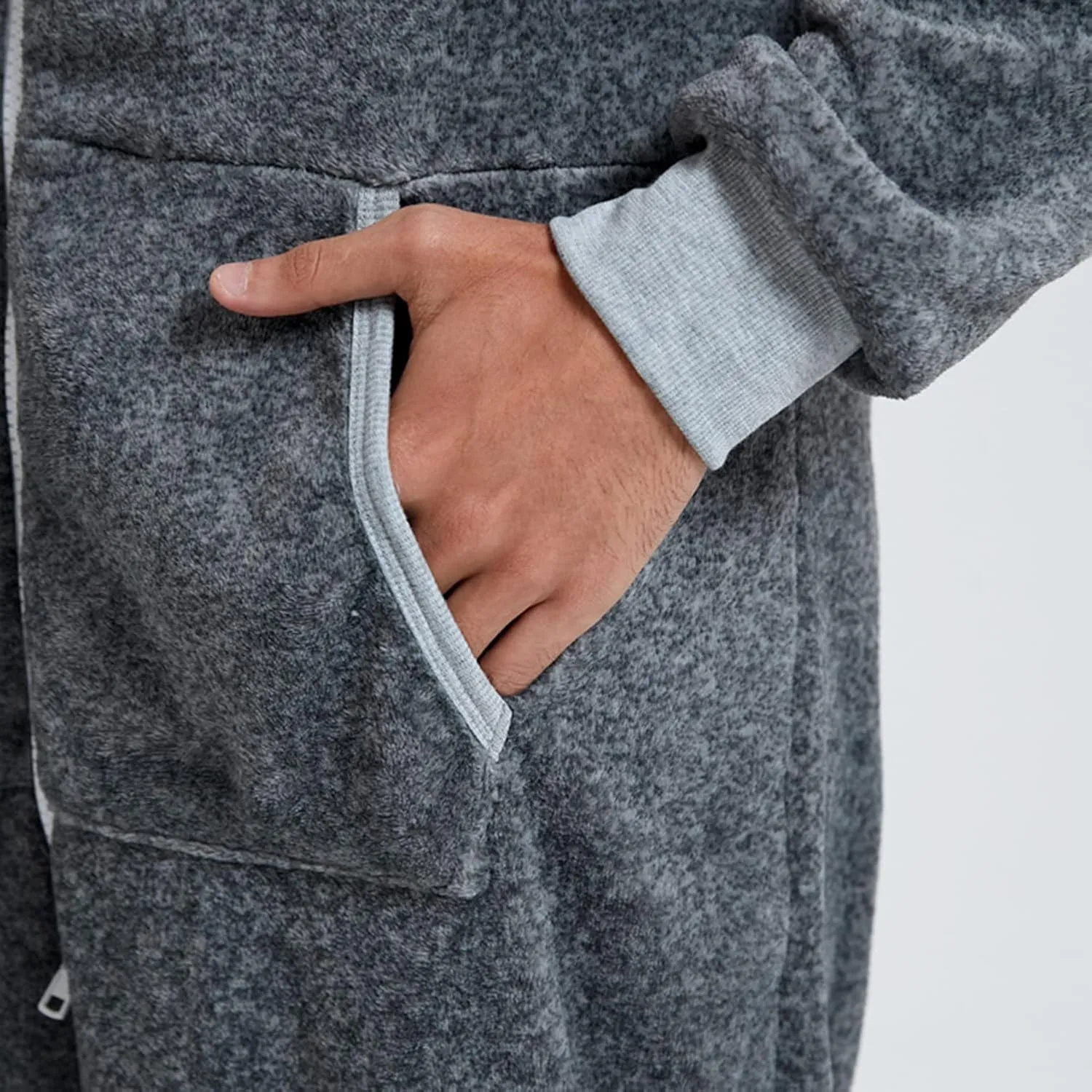 Lu's Chic Men's Hooded Onesie Pajamas Lightweight Fuzzy Fleece Zip Up Jumpsuit Long Sleeve Long Pants One Piece Pjs