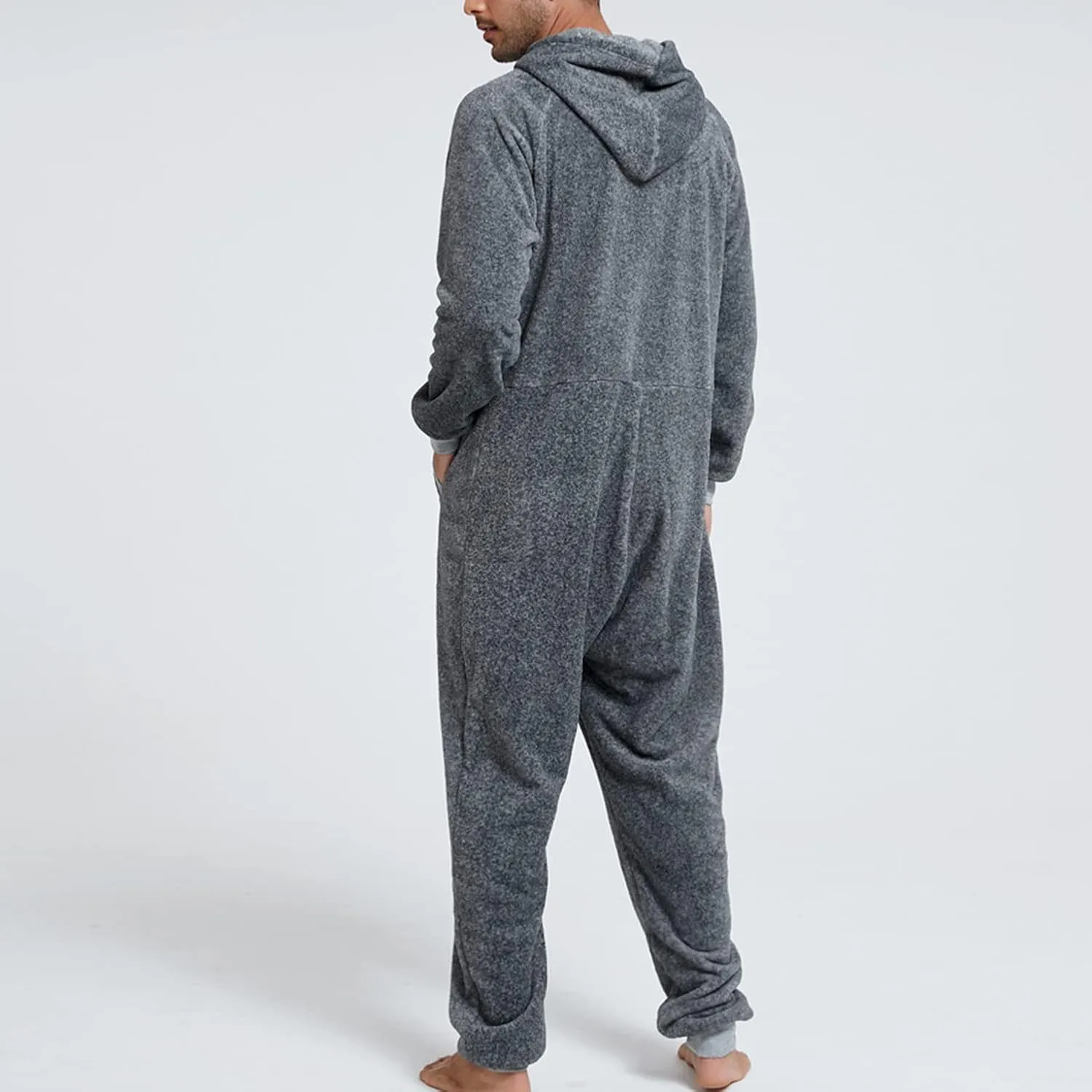 Lu's Chic Men's Hooded Onesie Pajamas Lightweight Fuzzy Fleece Zip Up Jumpsuit Long Sleeve Long Pants One Piece Pjs
