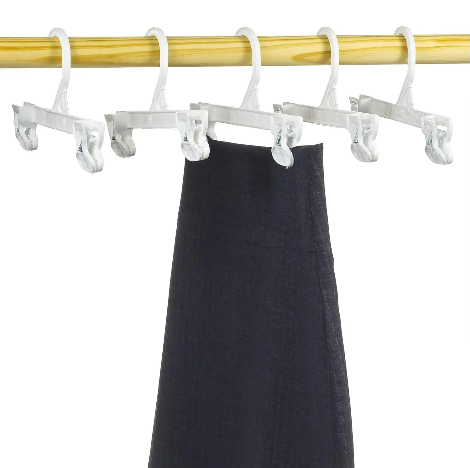 Mainetti 6110, 10" White all Plastic, Pant Skirt Slack Bottom Hangers, with sturdy plastic non-slip clips