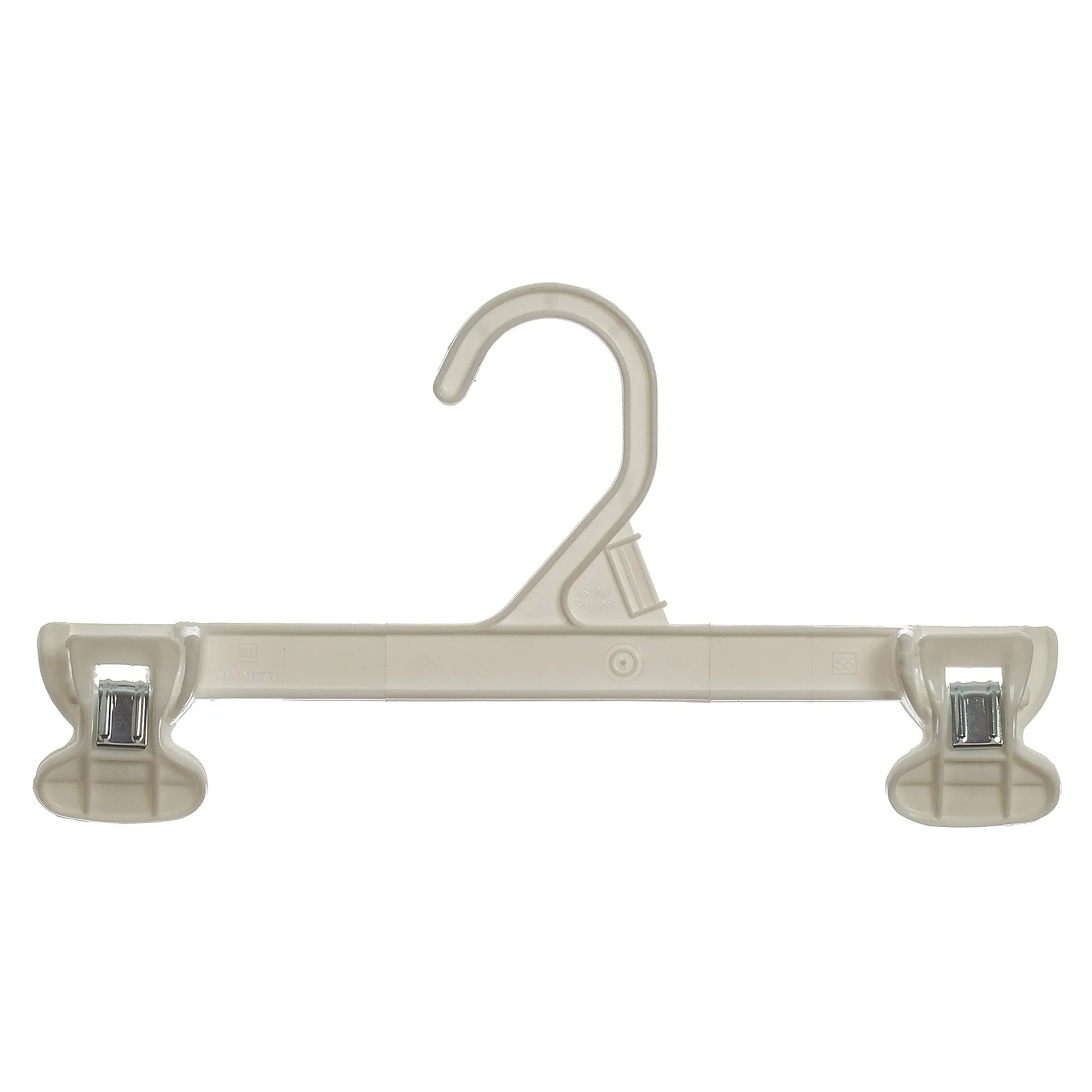 Mainetti 6110, 10" White all Plastic, Pant Skirt Slack Bottom Hangers, with sturdy plastic non-slip clips