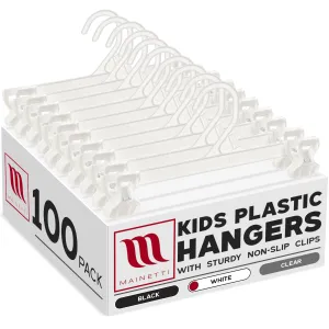 Mainetti 6110, 10" White all Plastic, Pant Skirt Slack Bottom Hangers, with sturdy plastic non-slip clips